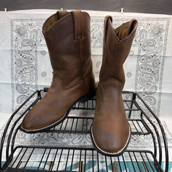Justin Roper Youth Size 1D US Brown Leather Cowboy Western Boots 3410Y - Picture 2 of 9